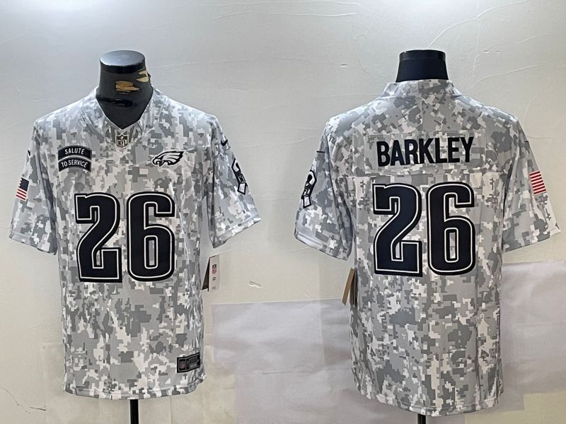 Men Philadelphia Eagles #26 Barkley Nike Arctic Camo 2024 Salute to Service Limited NFL Jersey